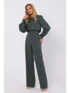 model 18863457 Kombinéza s ozdobnými rukávy khaki barva - Moe