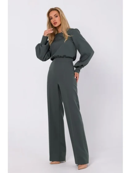 model 18863457 Kombinéza s ozdobnými rukávy khaki barva - Moe