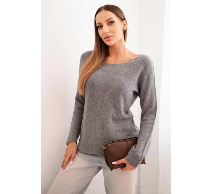 Dámský svetr z viskózy s dlouhým rukávem a kulatým výstřihem tmavě šedý