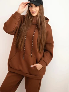 Dámský teplákový komplet zateplený z bavlny s kapucí camelový