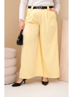 Dámské kalhoty Plus Size viskózové s širokou nohavicí a páskem žluté