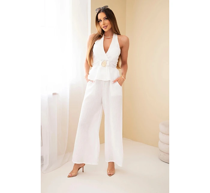 Dámský viskózový komplet model 22079433 top a kalhoty se širokými nohavicemi ecru - K-Fashion Dámský viskózový komplet model 22079433 top a kalhoty se širokými nohavicemi ecru - K-Fashion