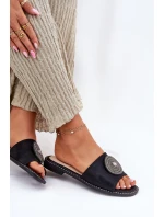 Dámské Pantofle Na Plochém Podpatku S Ozdobou model 21696758 Černé - S.Barski