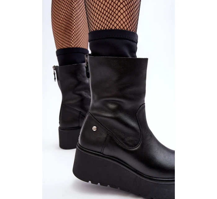 Dámské kožené kotníkové boty na masivní platformě Maciejka A7161-01 Černé