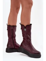 Dámské kožené kozačky s vlnou model 21715578 bordó - Zazoo Dámské kožené kozačky s vlnou model 21715578 bordó - Zazoo
