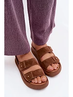 Kožené semišové dámské pantofle na platformě Vinceza 66916 camel