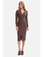 model 21379950 Pletené tužkové šaty hnědé - BeWear