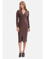 B307 Pletené tužkové šaty - hnědé