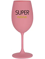 SUPER MÁMA - růžová sklenice na víno 350 ml