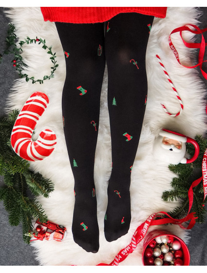 Hrubší dámské vzorované punčochové kalhoty CHRISTMAS TIGHTS
