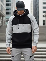 Pánská základní mikina s kapucí s šedými a černými pruhy FashionStreet BX5902