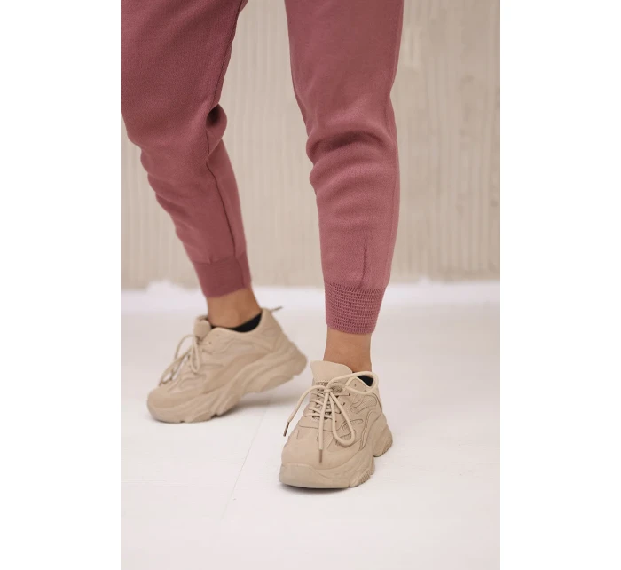 Dvoudílný svetrový set tmavě růžový