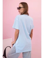 Dámské oversize tričko srdcem a třásněmi s krátkým rukávem modrá