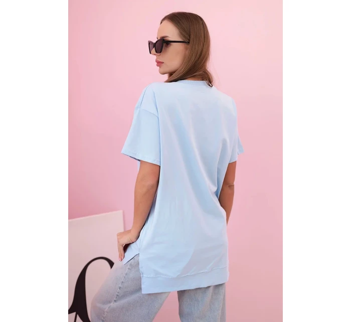 Dámské oversize tričko srdcem a třásněmi s krátkým rukávem modrá