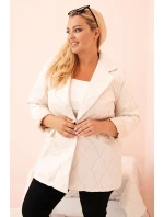 Dámská bunda Plus Size prošívaná s límcem a knoflíkem světlé béžové