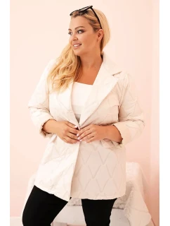 Dámská bunda Plus Size prošívaná s límcem a knoflíkem světlé béžové