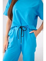 Dámská bavlněná souprava halenka krátký rukáv a teplákové kalhoty tyrkysová