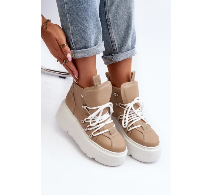 Zazoo 3416 Kožené Dámské Sportovní Boty Beige