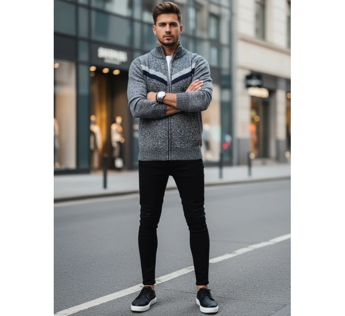 Pánský rozepínací svetr světle šedý Dstreet model 21995393 - FashionStreet