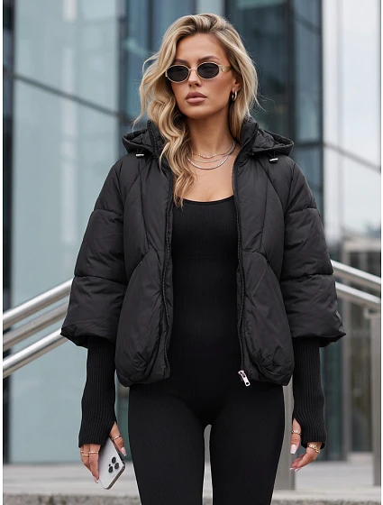 Dámská zimní prošívaná bunda s kapucí, černá, FashionStreet TY5826 Dámská zimní prošívaná bunda s kapucí, černá, FashionStreet TY5826