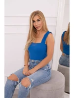 Halenka bez ramínek s volánky chrpově modrá Halenka bez ramínek s volánky chrpově modrá