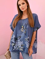 Dámská bavlněná košile s motýly a květinami džínovina