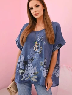 Dámská bavlněná košile s model 22020973 a květinami džínovina - K-Fashion