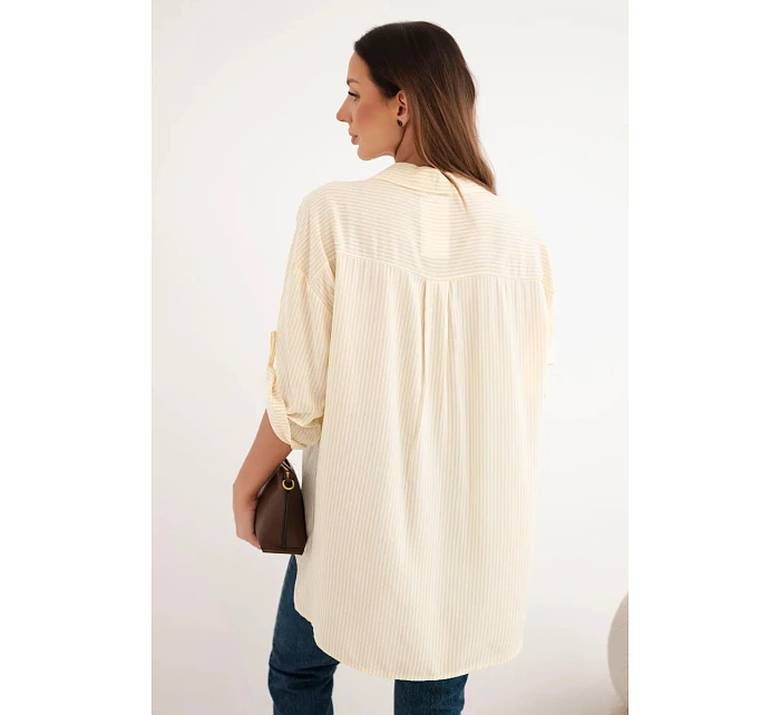 Dámská viskózová košile s krajkovými rukávy a límečkem béžová