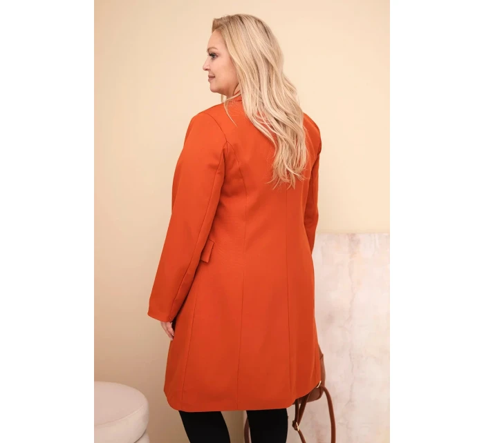 Dámský plášť Plus Size dlouhý s límcem a kapsami rudo