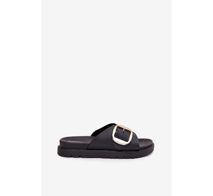 Dámské Pantofle Na Platformě Se Zlatou Přezkou Černé model 21702684 - Boto Dámské Pantofle Na Platformě Se Zlatou Přezkou Černé model 21702684 - Boto