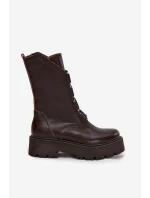 Dámské kotníkové boty z přírodní kůže na platformě Zazoo 3795 Čokoládové