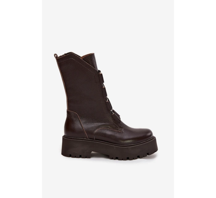 Dámské kotníkové boty z přírodní kůže na platformě Zazoo 3795 Čokoládové