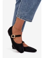 Baleríny s páskem a zlatým sponou Eko semišové Černé model 21744471 - Boto