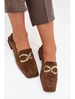 Dámské mokasíny z přírodního semiše zlatý detail D&A model 22031891 hnědé - S.Barski