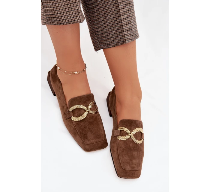 Dámské mokasíny z přírodního semiše zlatý detail D&A model 22031891 hnědé - S.Barski