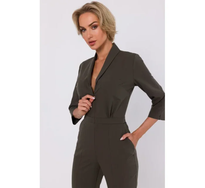 model 18863388 Kombinéza se šálovým límcem khaki barva - Moe model 18863388 Kombinéza se šálovým límcem khaki barva - Moe