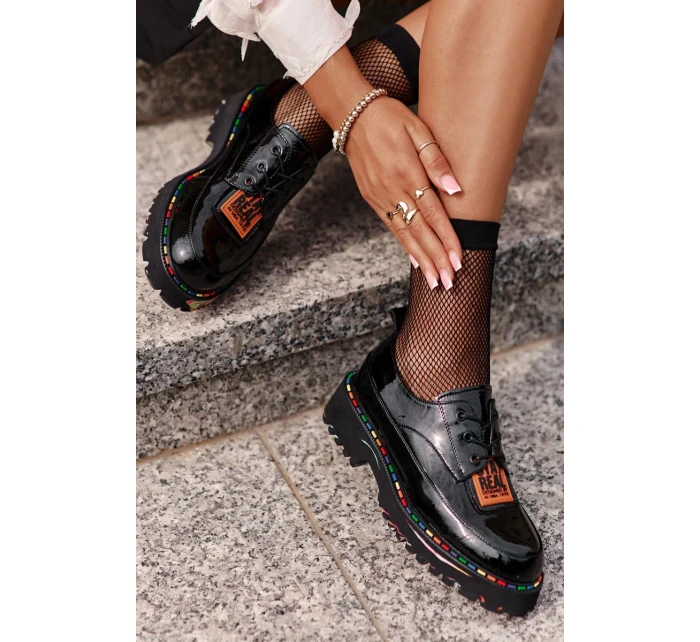 Lakované Dámské Polobotky Šněrovací Artiker Černé Lakované Dámské Polobotky Šněrovací Artiker Černé