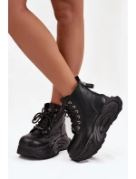 Dámské kožené boty GOE – černé, zateplené, na platformě Dámské kožené boty GOE – černé, zateplené, na platformě