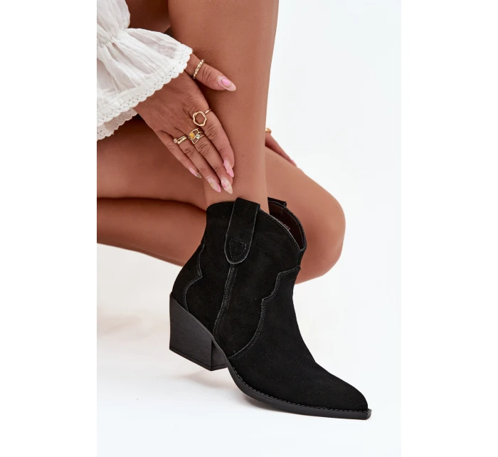 Dámské kovbojské kotníkové boty z přírodní velurové kůže Beretta – černé