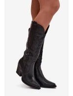 Dámské zateplené kozačky kovbojky na podpatku Zareen – černé, eko kůže