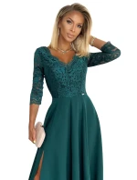 Dámské dlouhé krajkové šaty tmavě zelené model 21413434 - numoco