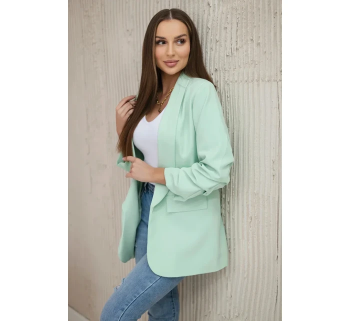 Bunda s klopou elegantní světlá máta Bunda s klopou elegantní světlá máta