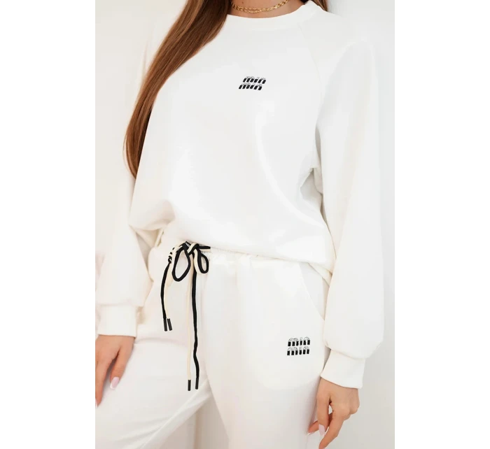 Dámský komplet z viskózy s mikinou a kalhotami ecru masełkowy