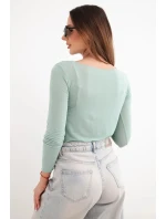 Dámská blůza z model 21937962 s kulatým výstřihem a dlouhým rukávem tmavě mátová - K-Fashion