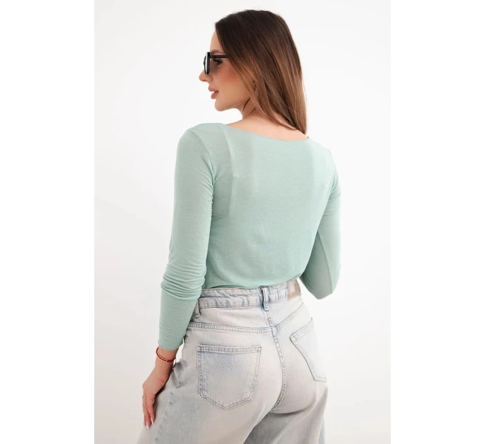 Dámská blůza z model 21937962 s kulatým výstřihem a dlouhým rukávem tmavě mátová - K-Fashion