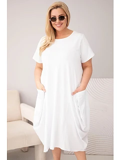 Dámské šaty Plus Size bavlněné s kapsami bílá