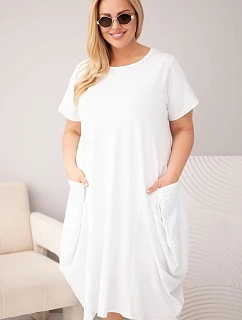 Dámské šaty Plus Size bavlněné s kapsami bílá