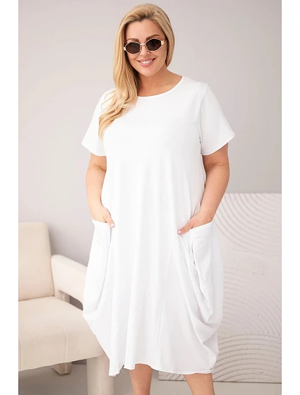 Dámské šaty Plus Size bavlněné s kapsami bílá