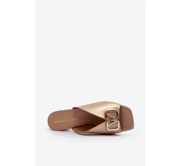 Elegantní dámské sandály na podpatku model 21647439 zlaté - Laura Messi