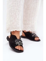 Dámské Sandály Na Plochém Podpatku S Ozdobou S.Barski KV27-001 Černé